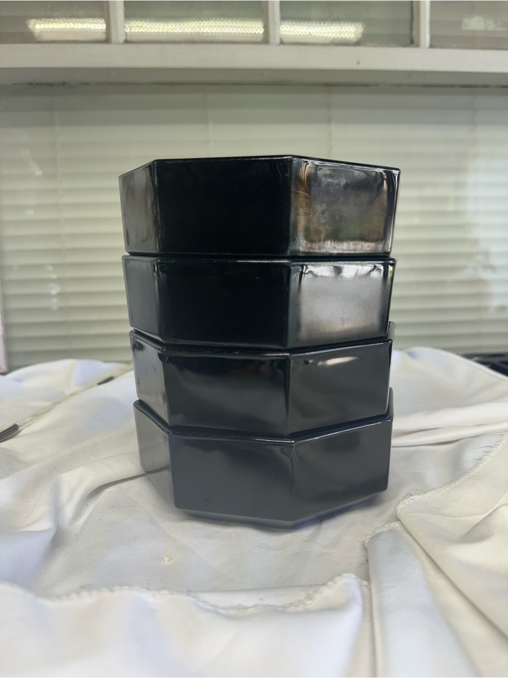 VTG set of 4 Arcoroc black glass Octime bowls